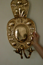 Pair of Large  Mid Century Swedish  Brass Baroque Sconces with double arm Design