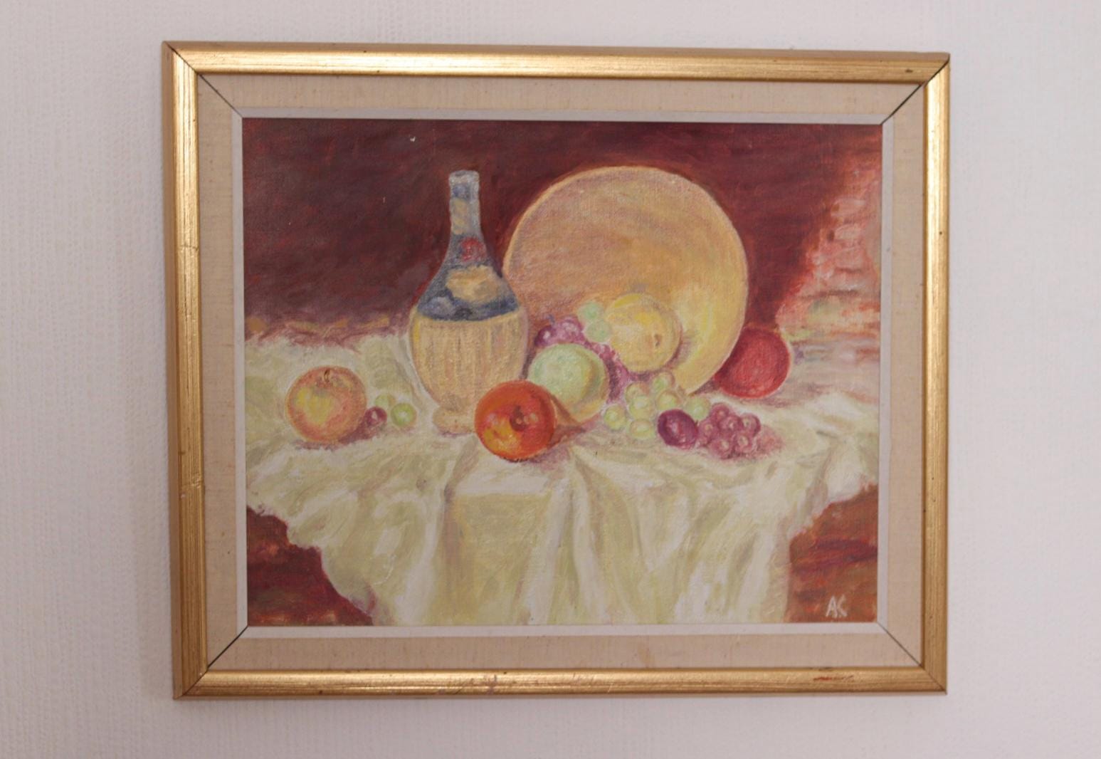 “Still Life with Fruit and Bottle” by A.K.