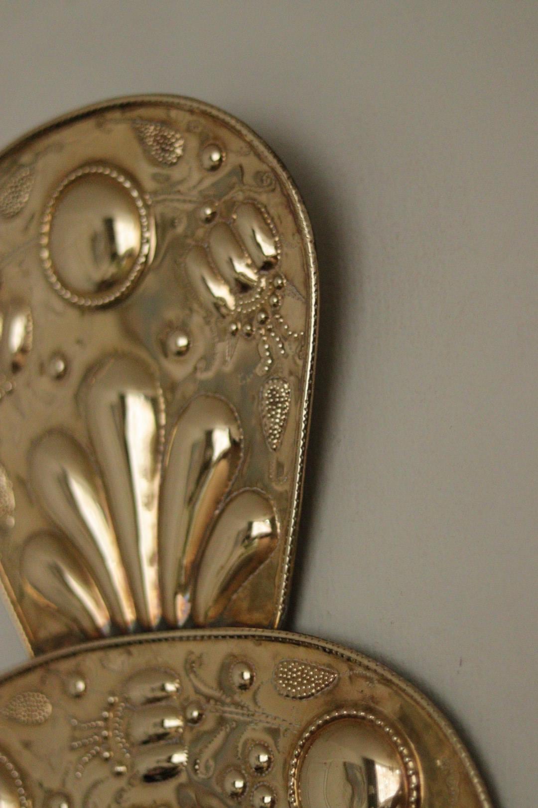 Pair of Large  Mid Century Swedish  Brass Baroque Sconces with double arm Design