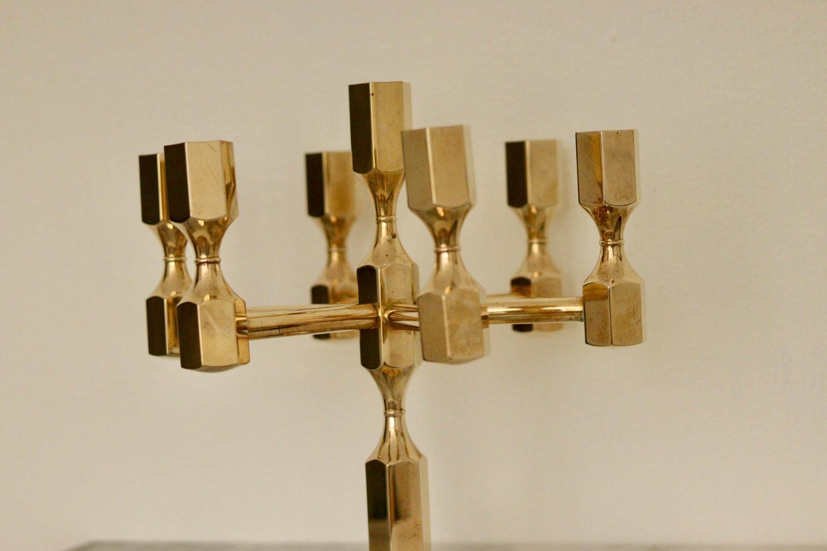 Vintage Seven -Arm Swedish Brass Candelabra by Gusum circa 1978