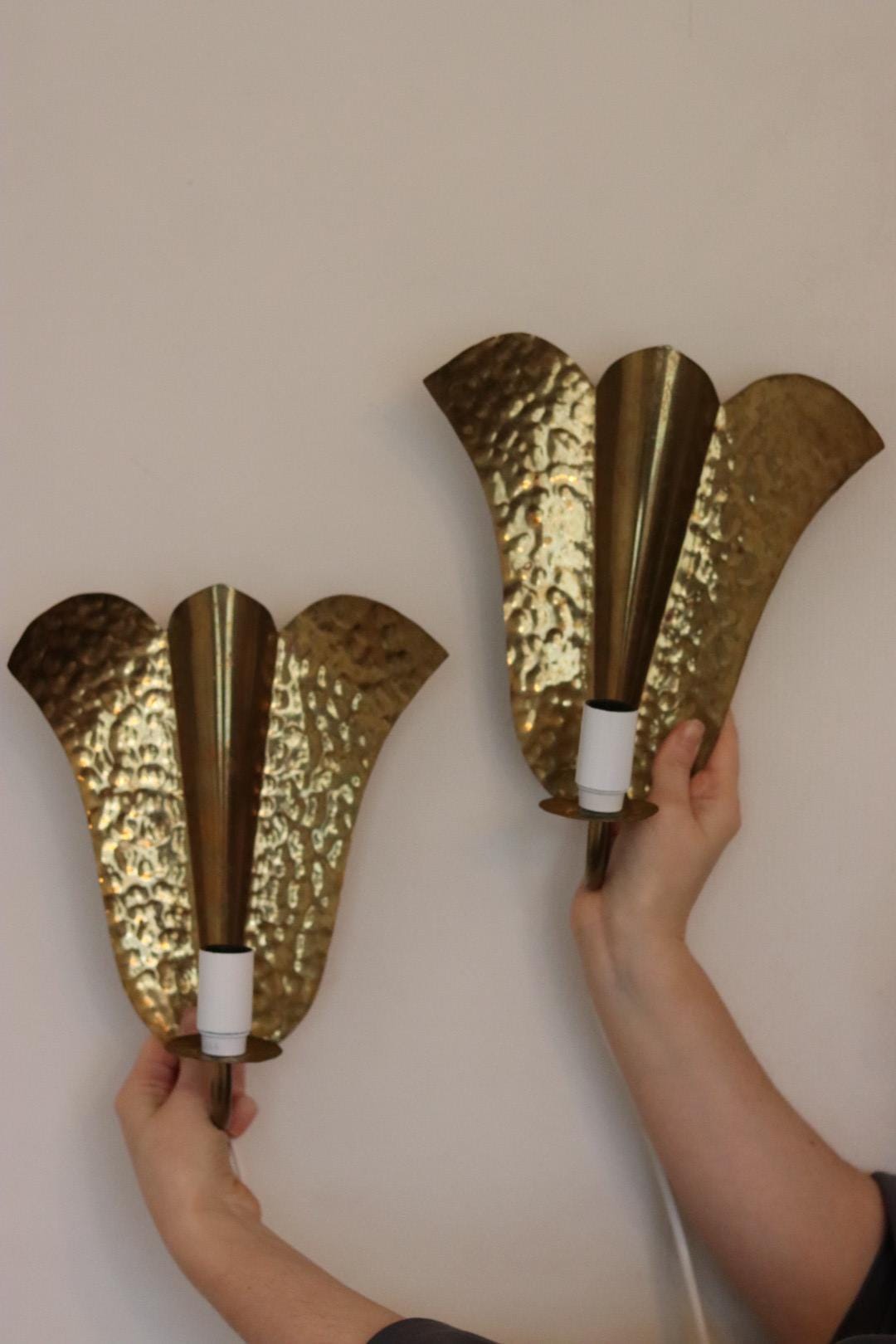 Pair of Swedish Mid-century Brass Electric Sconces