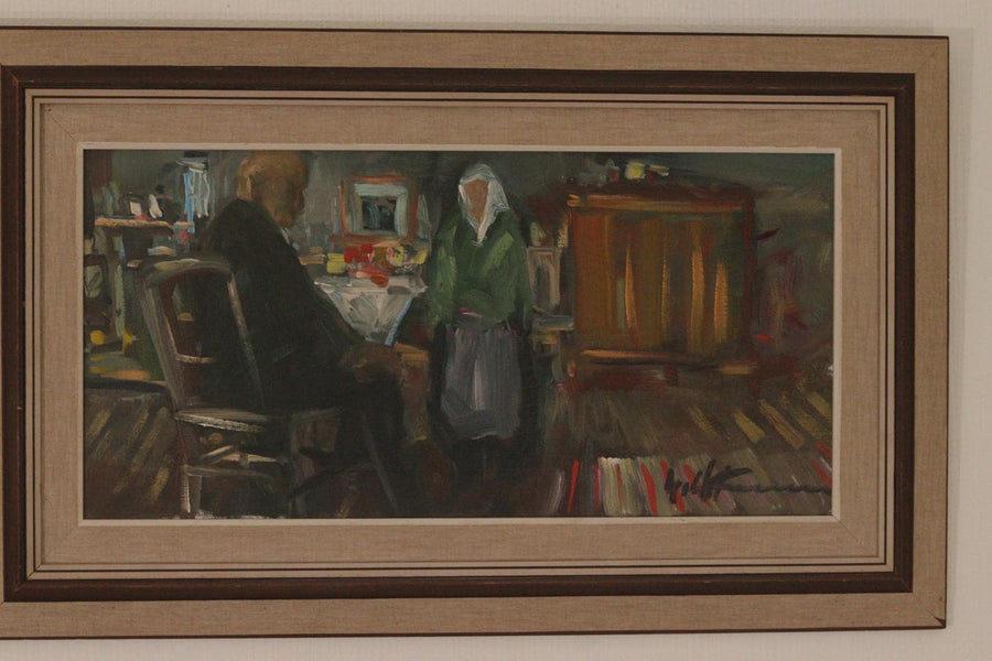 Original Swedish Oil on Canvas – “Two Figures at a Table”