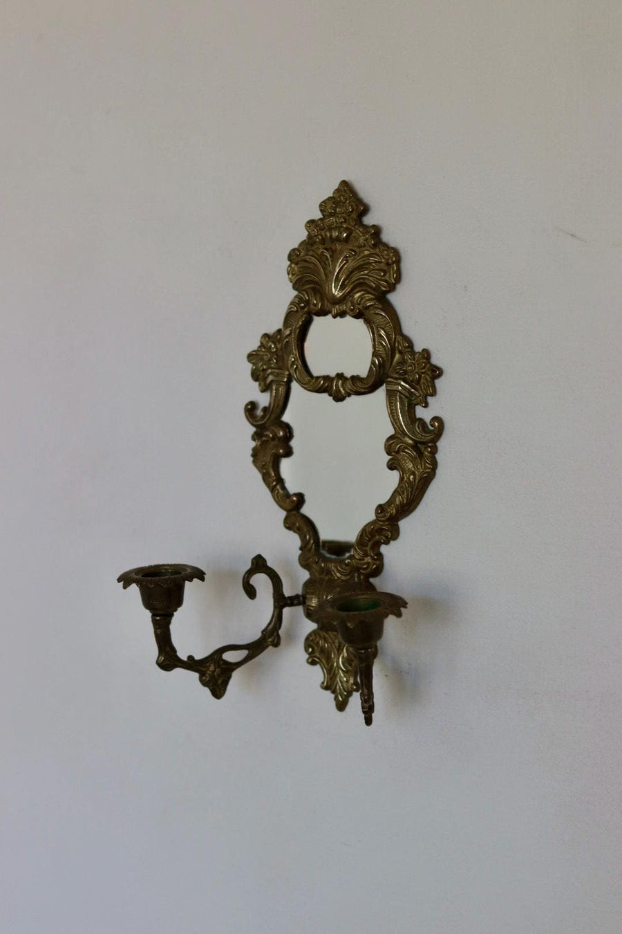 Mid Century Swedish Brass Sconce with Mirror