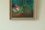 Original Mid Century Oil on Board – “Still Life with Flowers, Book and Object”