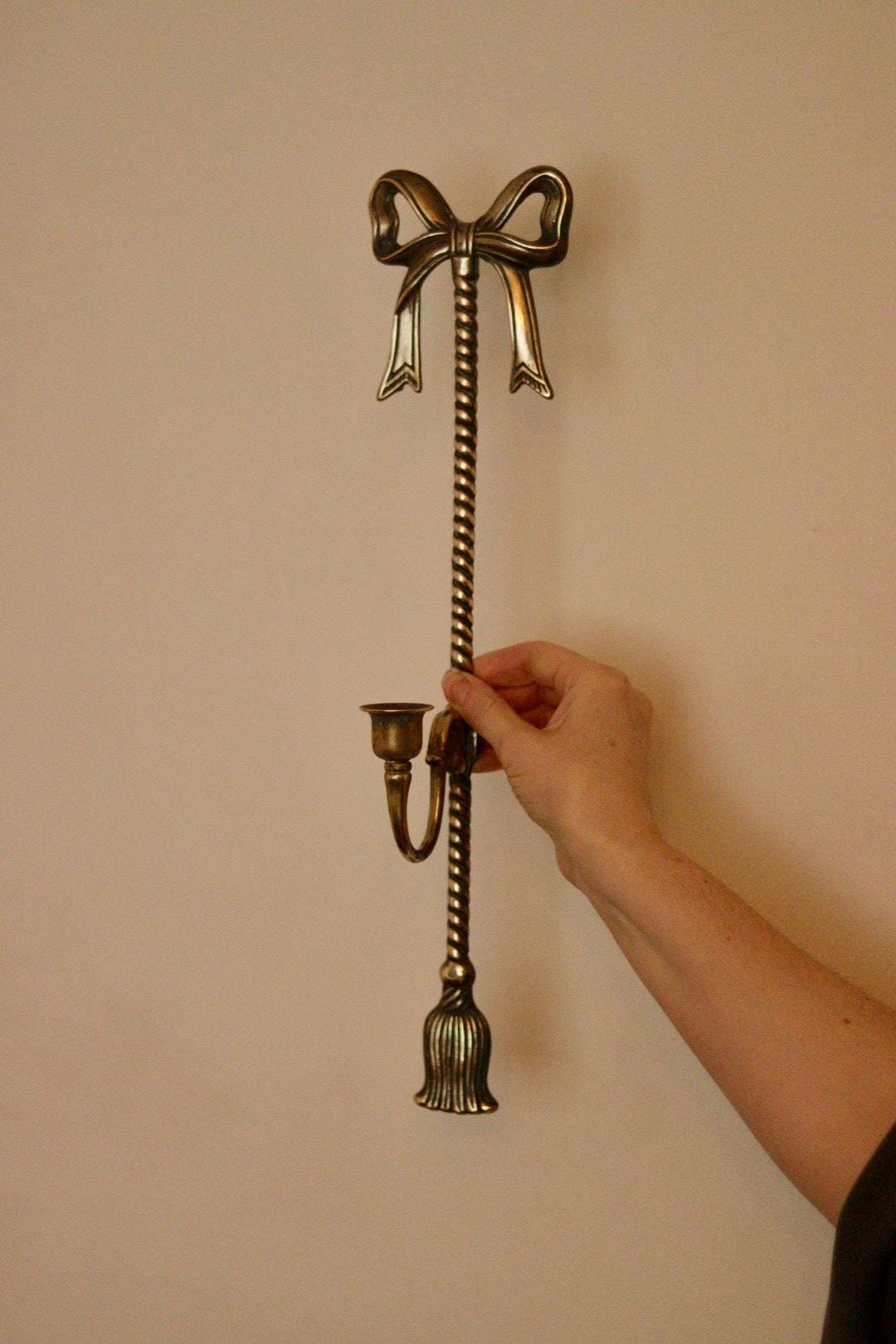 Large Vintage French Brass Bow Sconce