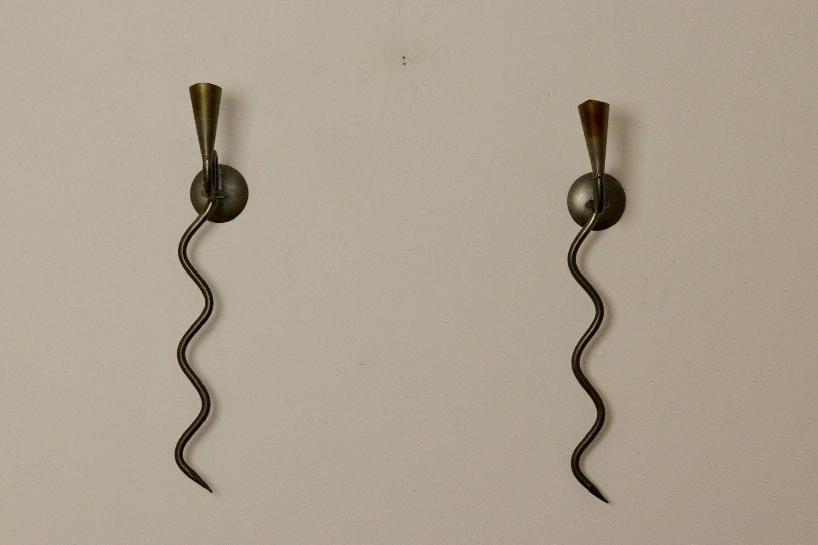 Pair of Mid-Century-Swedish Sconces with Gun Metal Silver Grey Coating