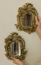 Pair of Swedish Brass Sconces with Mirror