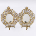 Pair of Antique French Brass Sconces with Mirror