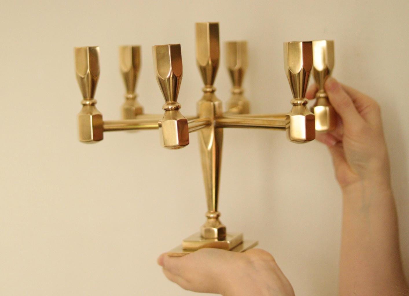 Swedish Vintage Brass Seven Arm Candelabra By Gusum