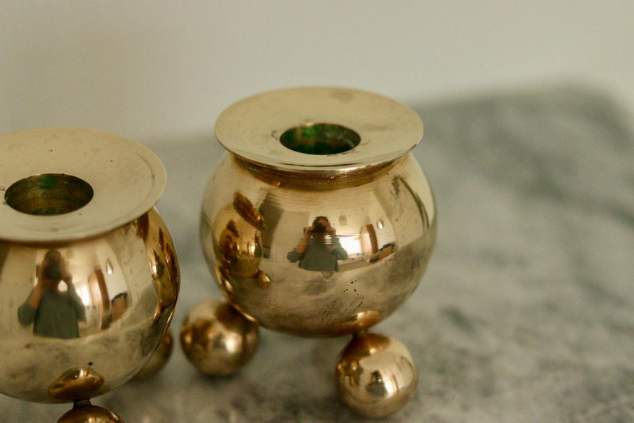 Pair of Mid-Century Swedish Brass Candle Holders