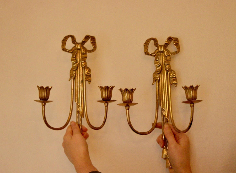 Pair Of Mid Century French Brass Bow Sconces