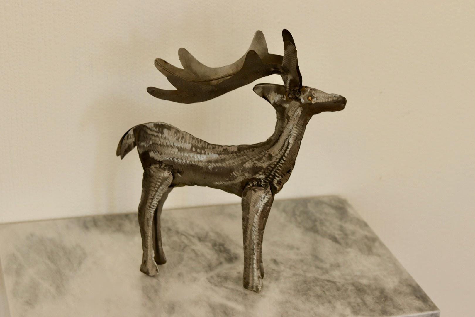 Pair of Swedish Pewter/Metal Reindeer Sculpture
