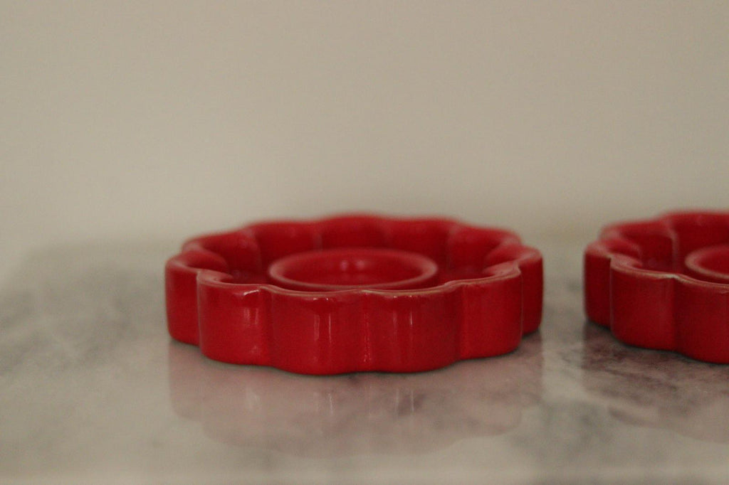 Pair of Red Swedish candle holder designed by Gustavsberg