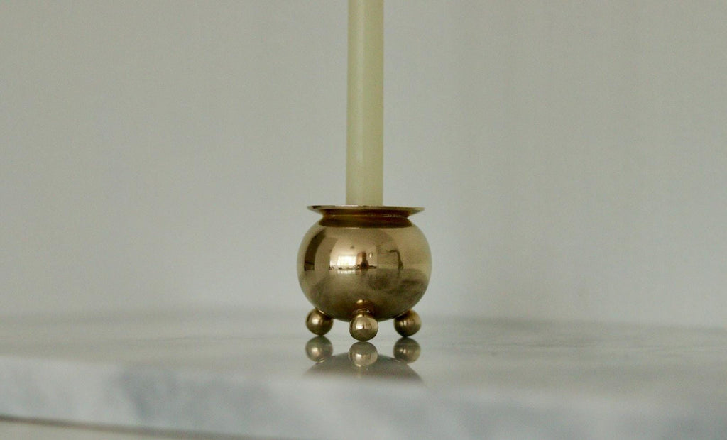 Pair of Mid-Century Swedish Brass Candle Holders