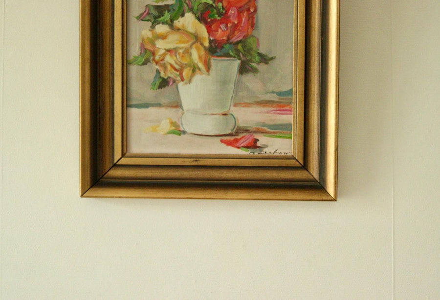 Original Swedish Oil on Panel – “Still Life: Vase of Roses”