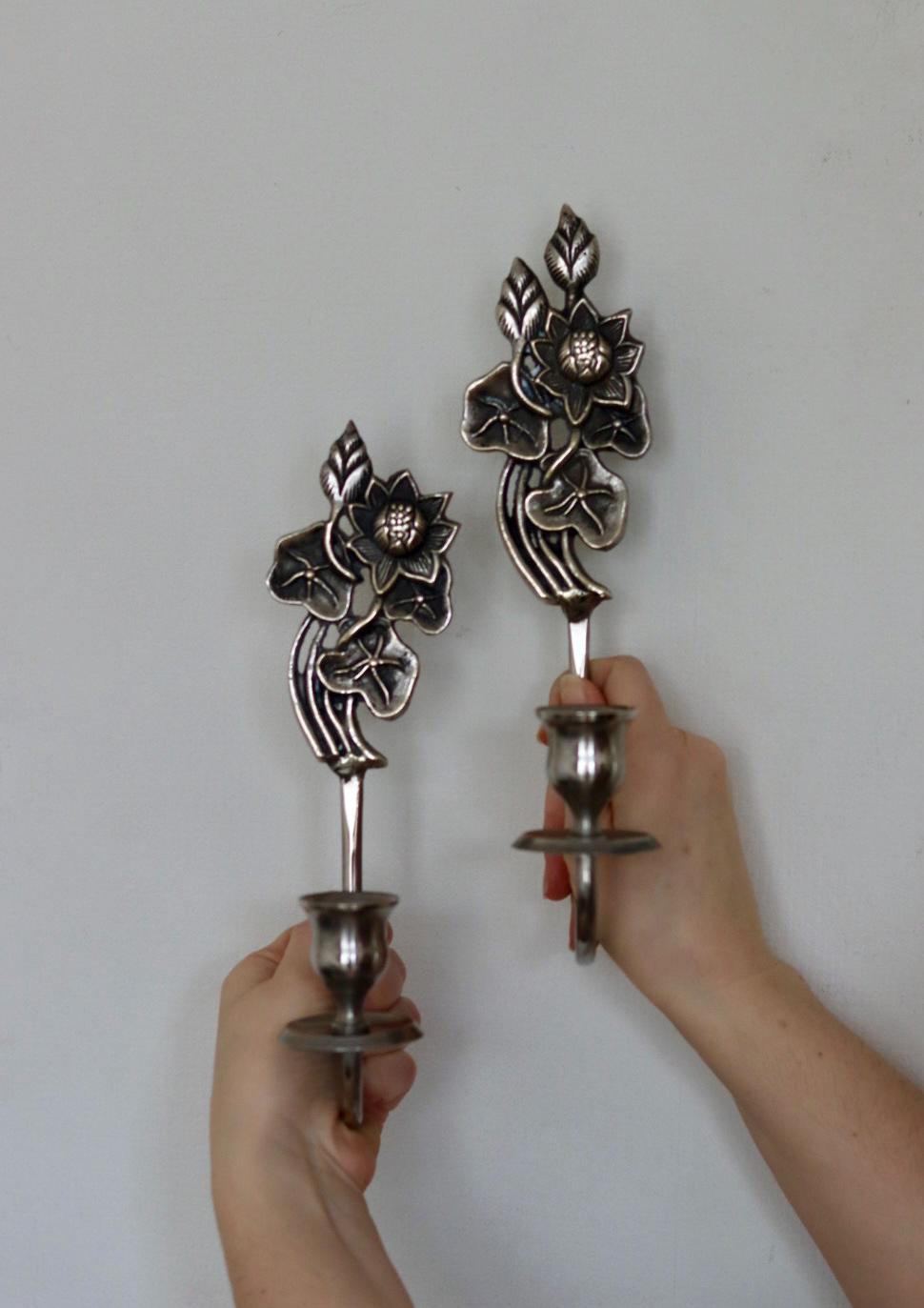 Pair of Mid‑Century Swedish pewter sconces