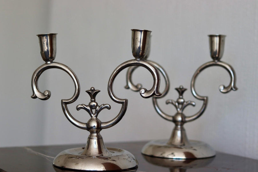 Pair of Vintage Swedish Pewter Candleholders by  Svenskt Tenn