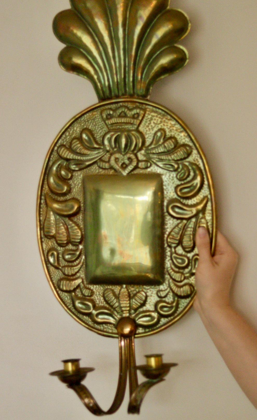 Pair Of Large Mid Century Swedish Brass Sconces