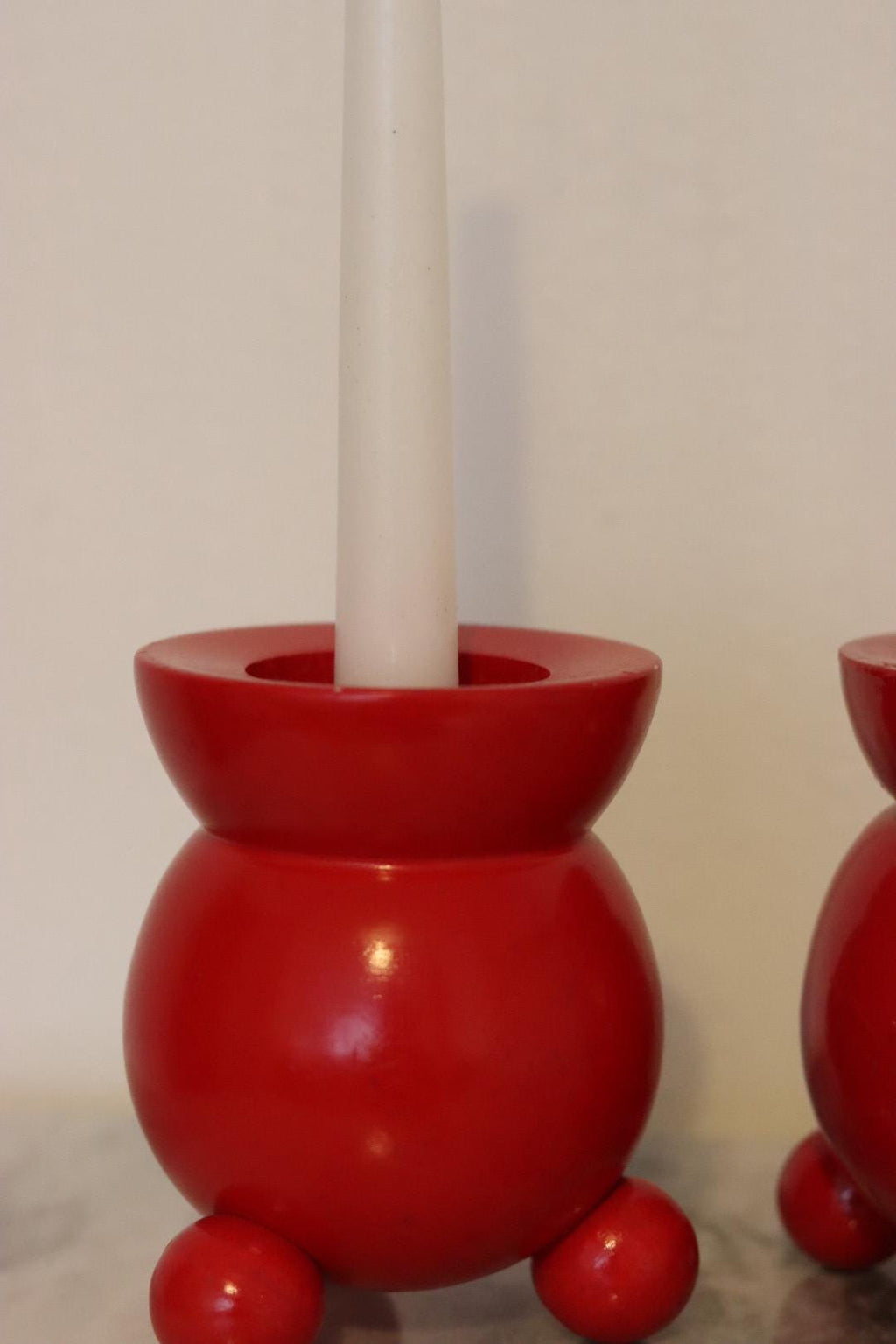 Pair of Swedish Dala Ball Candle holders