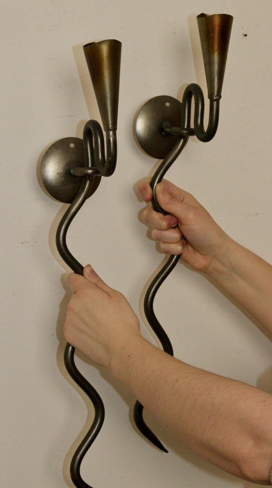 Pair of Mid-Century-Swedish Sconces with Gun Metal Silver Grey Coating