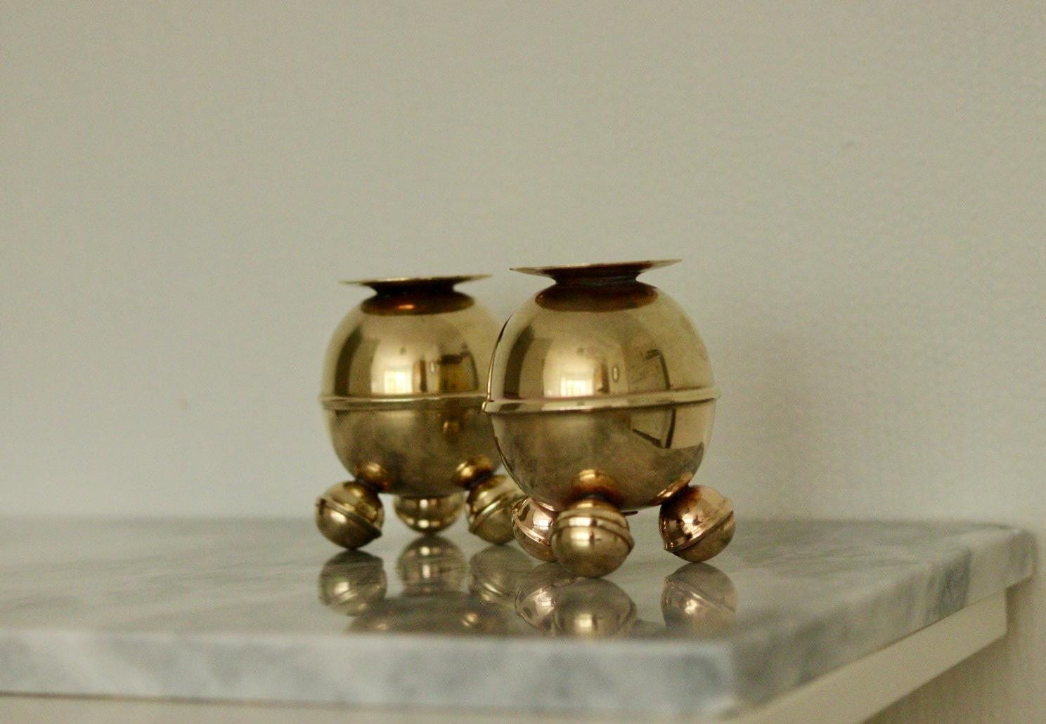 Pair of Mid-Century Swedish Brass Candle Holders