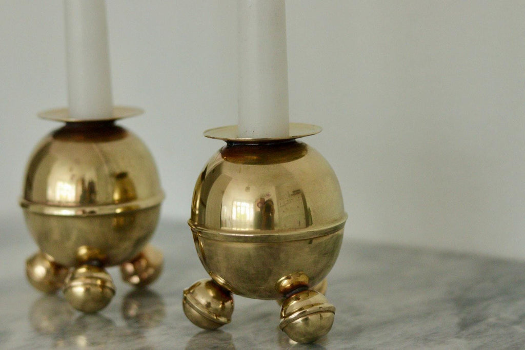 Pair of Mid-Century Swedish Brass Candle Holders