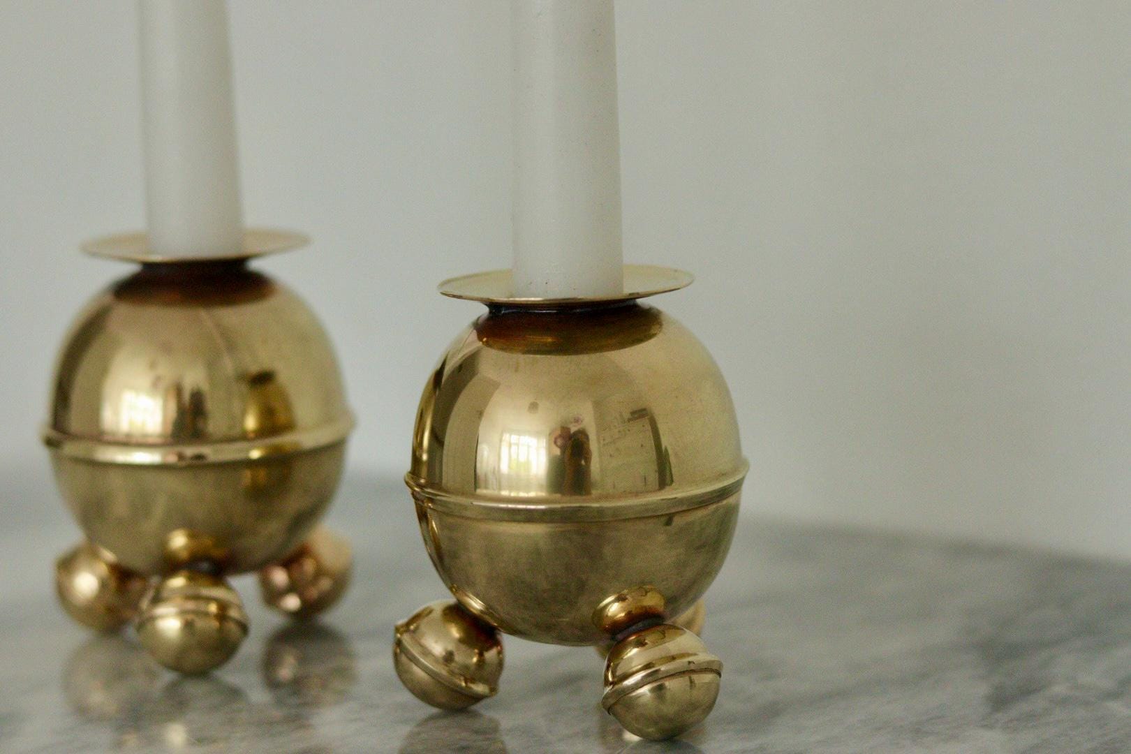 Pair of Mid-Century Swedish Brass Candle Holders