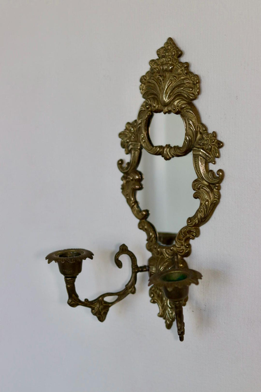Mid Century Swedish Brass Sconce with Mirror