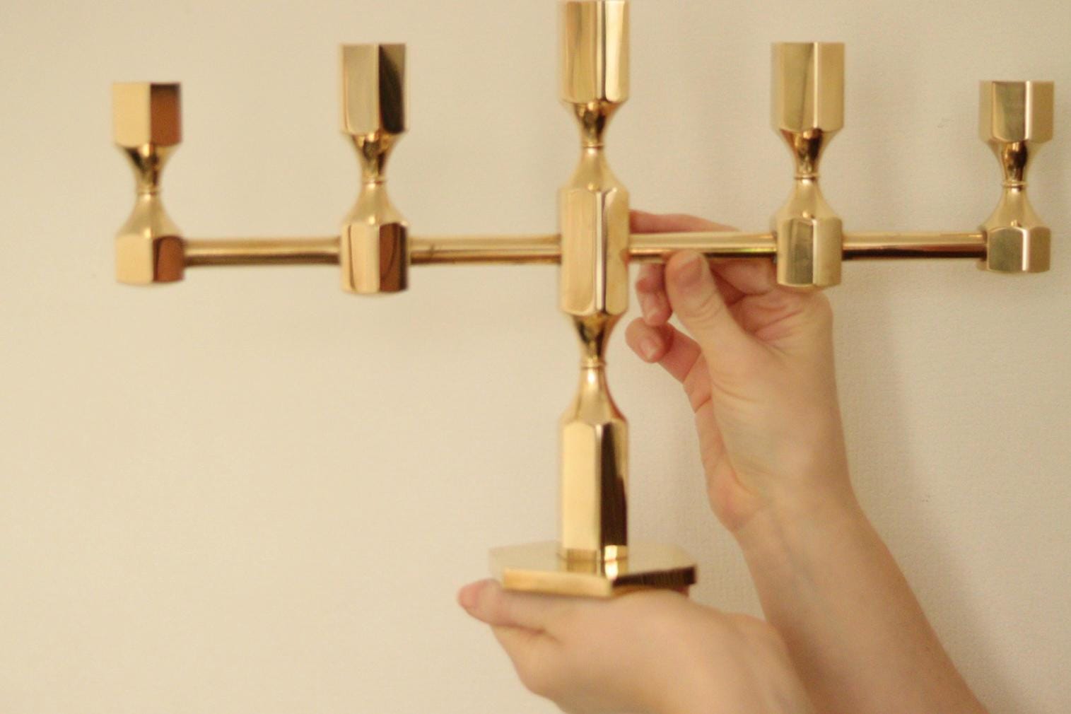 Swedish Brass Five Arm Candelabra By Gusum