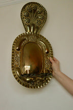 X-Large Mid-Century Swedish Brass Baroque Sconce with Double Arm Design