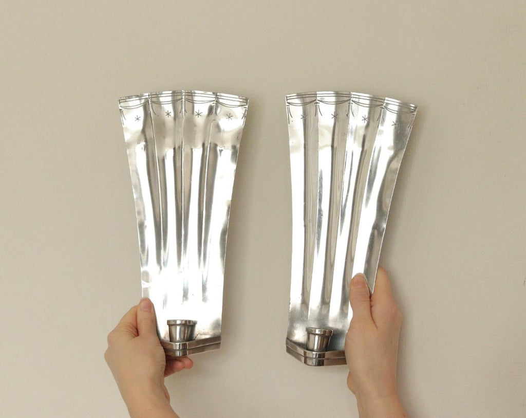 1925, Pair Of Early Century Swedish Pewter Sconces by Tage Fong‑Stedt