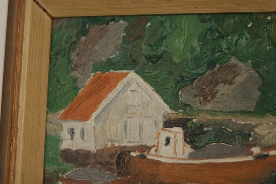 Original  European Oil on Canvas — House by the Lake