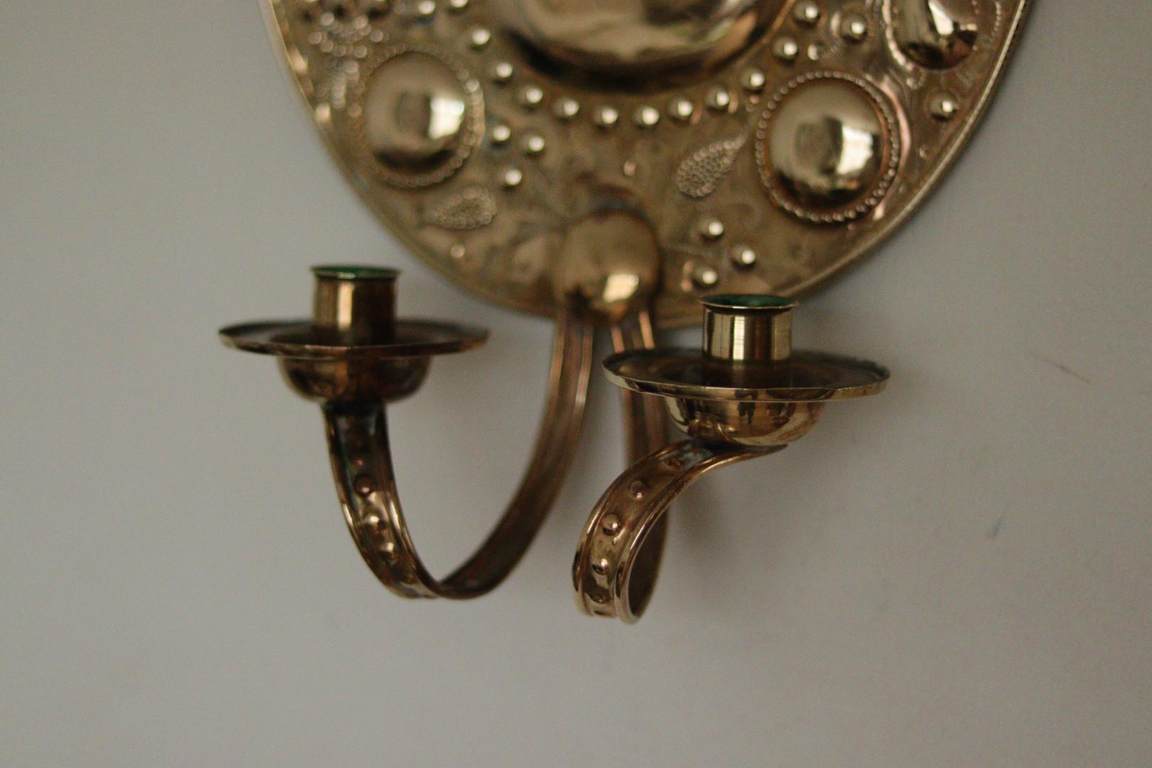 Pair of Large  Mid Century Swedish  Brass Baroque Sconces with double arm Design