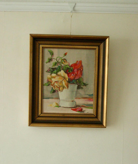 Original Swedish Oil on Panel – “Still Life: Vase of Roses”