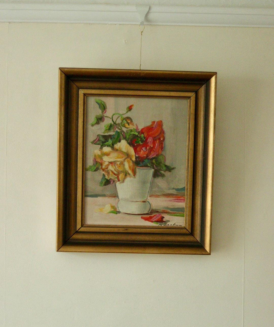 Original Swedish Oil on Panel – “Still Life: Vase of Roses”
