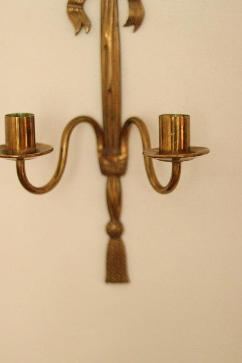 Pair of Vintage French Brass Double Arm Bow Sconces