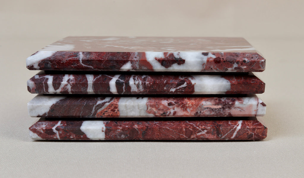 Set of 4 - Madeji Red Square Marble Coasters