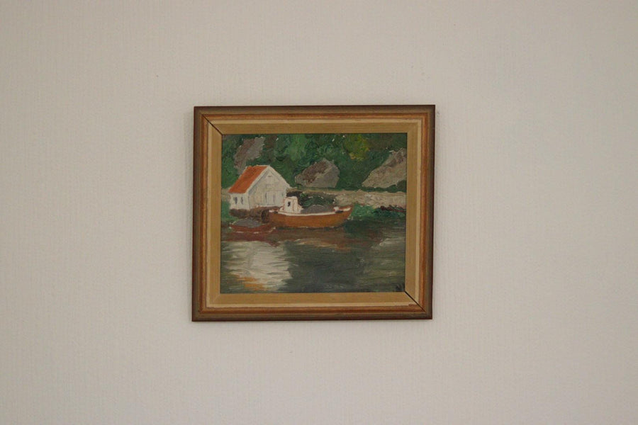 Original  European Oil on Canvas — House by the Lake