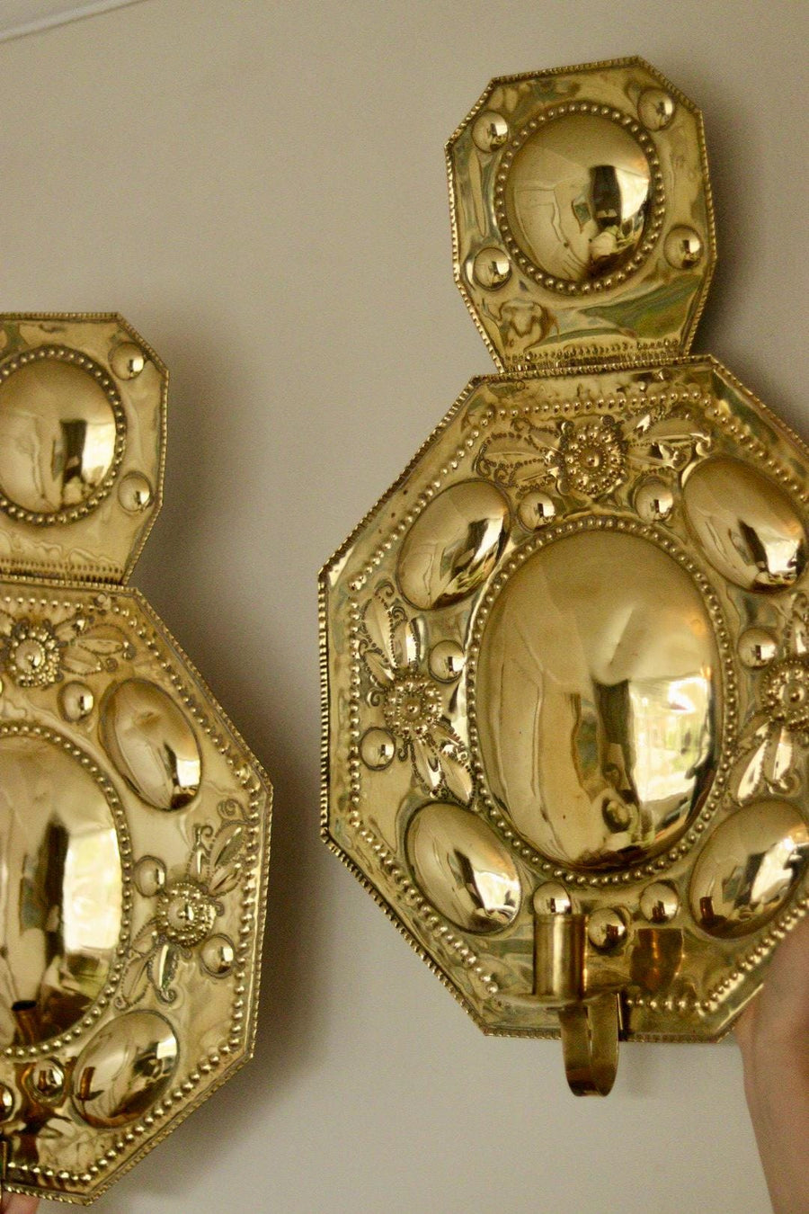 Pair Of Large Mid Century Swedish Brass Sconces