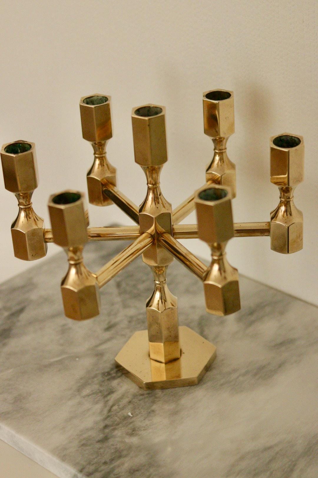 Vintage Seven -Arm Swedish Brass Candelabra by Gusum circa 1978