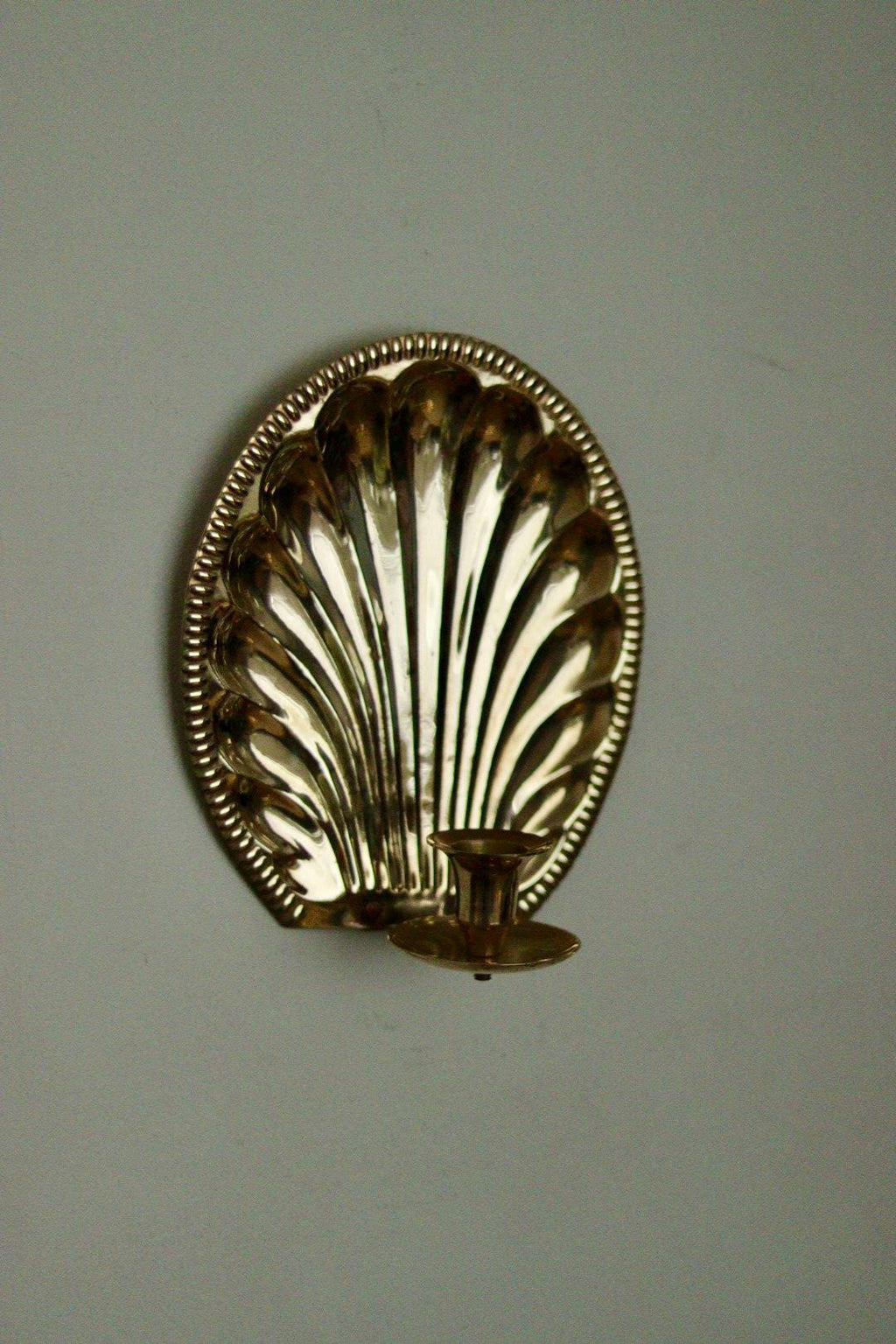 Pair of Vintage Brass Sconces with Scallop Detail