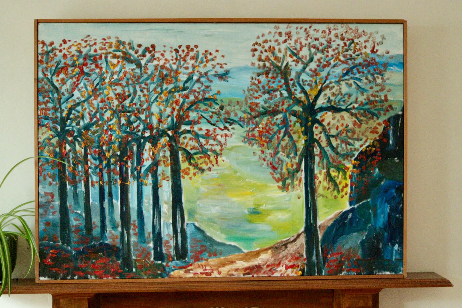 Original Swedish Vintage Oil on Canvas – "Autumn Trees"