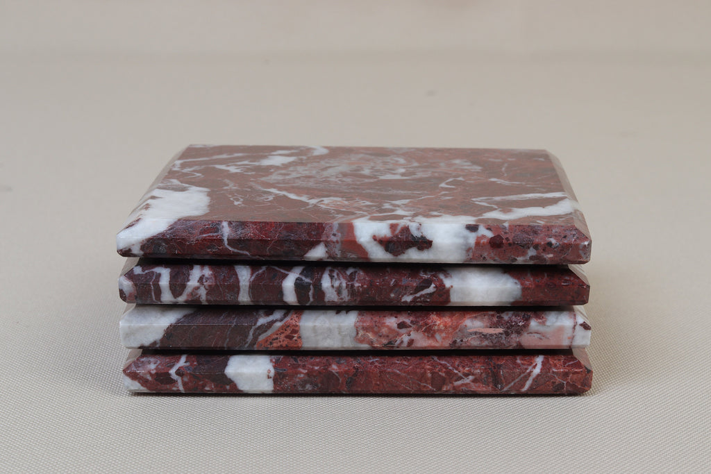 Set of 4 - Madeji Red Square Marble Coasters