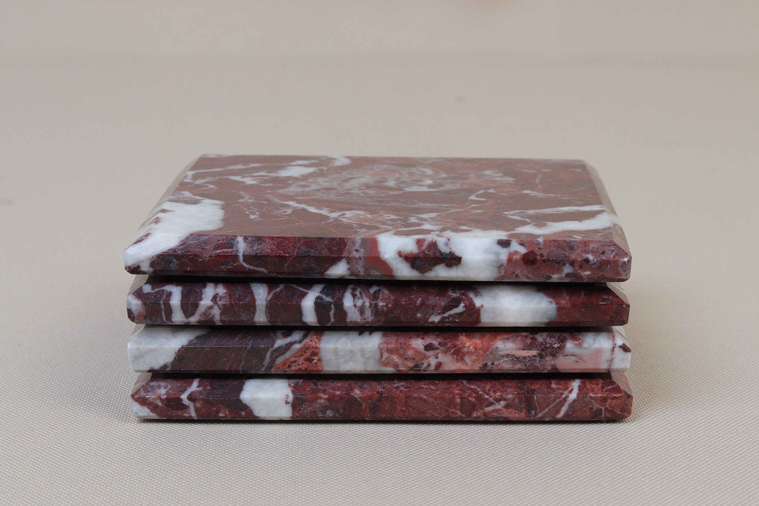 Set of 4 - Madeji Red Square Marble Coasters