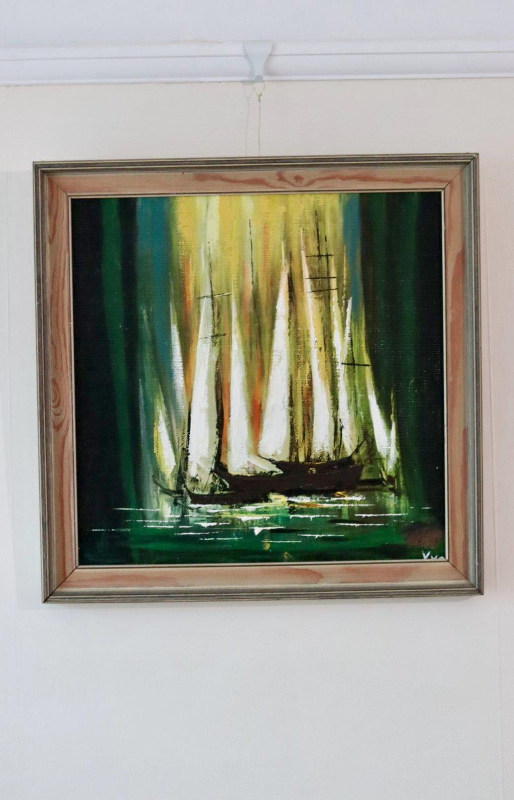 Mid-20th Century Original Oil on Canvas – Boats