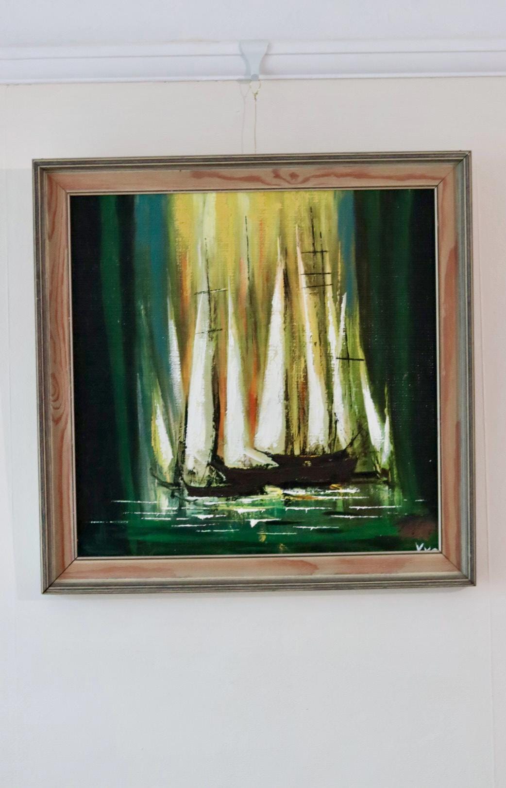 Mid-20th Century Original Oil on Canvas – Boats