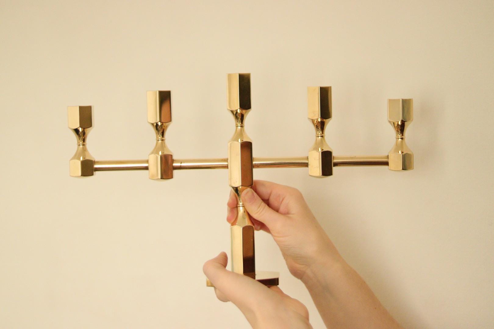 Swedish Brass Five Arm Candelabra By Gusum