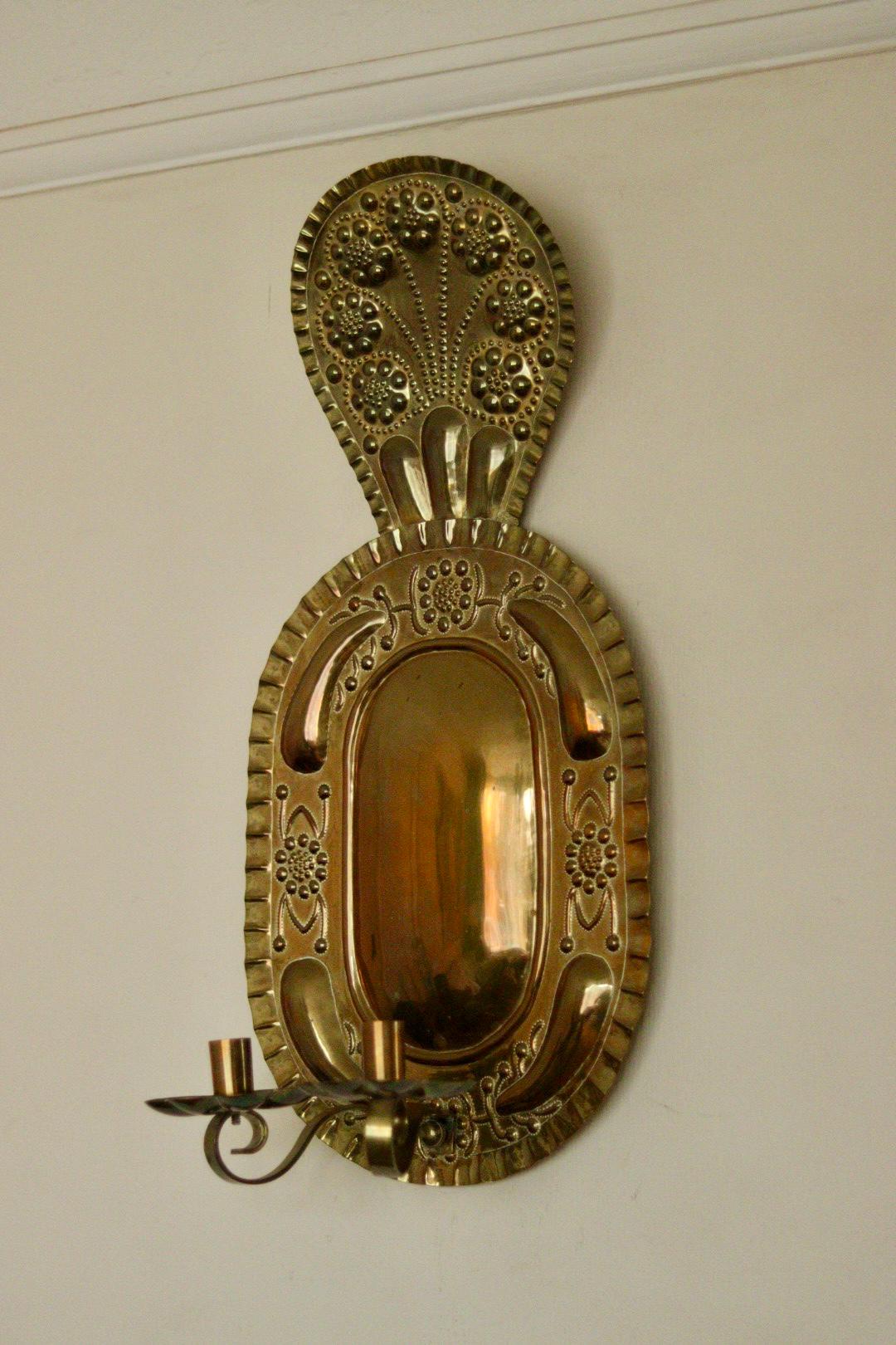 X-Large Mid-Century Swedish Brass Baroque Sconce with Double Arm Design