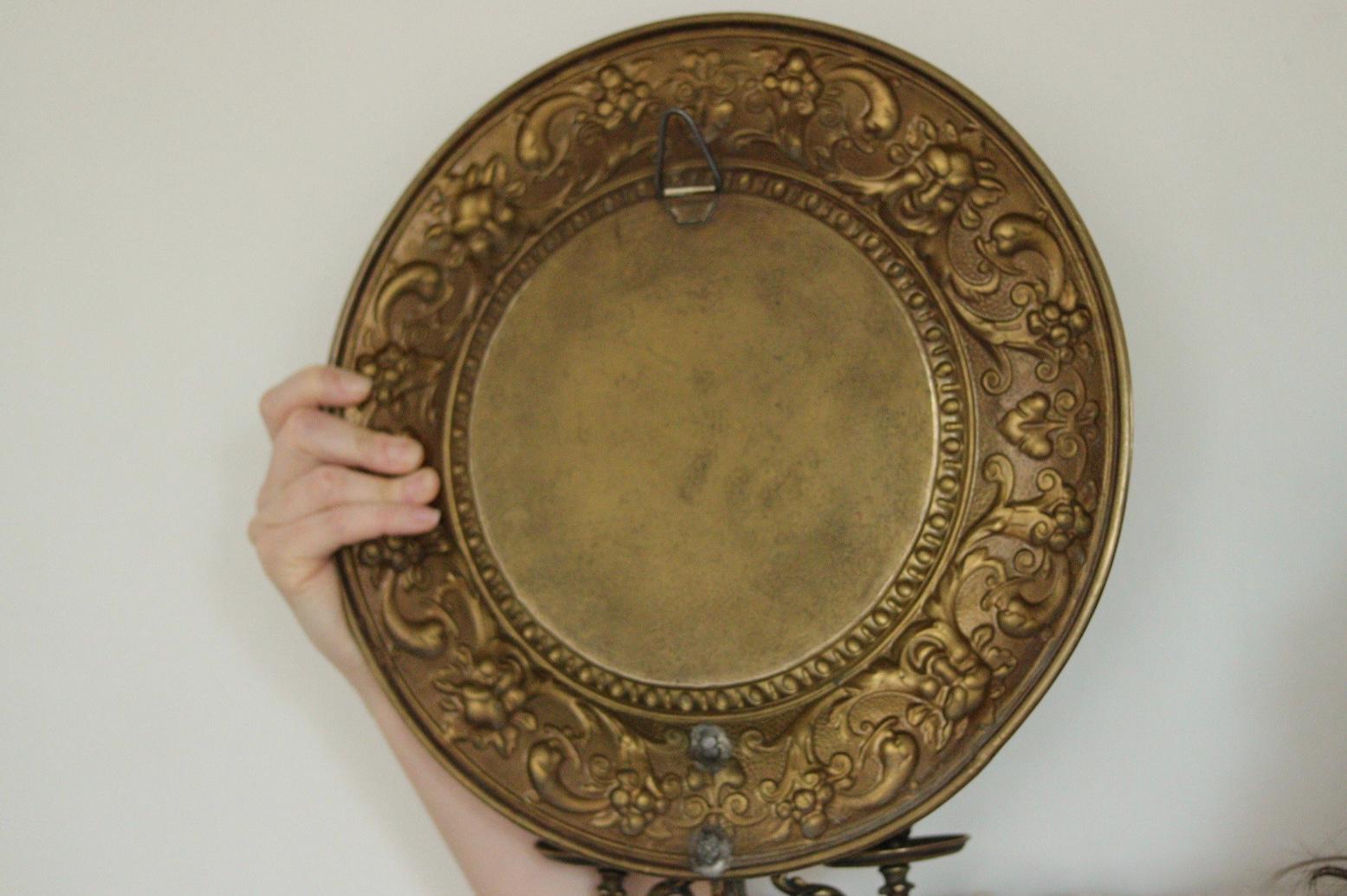 Pair of Antique Swedish Brass Sconces with Mirror