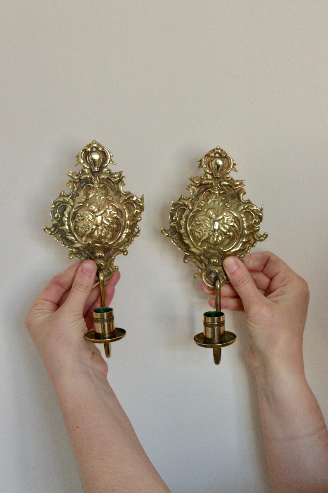 Pair of Mid-Century Brass Swedish Sconces by Arvika